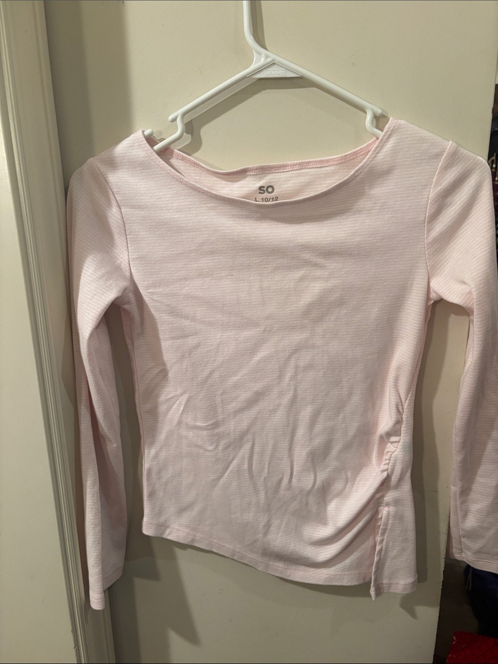 SO Light Pink Long Sleeve Ribbed Top for Girls (9-12)